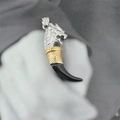 Vintage dragon pendant with golden spiral accent and black wolf tooth shaped stone - Tri-color Dragon Head Wolf Tooth Pendant Only (Without Chain)