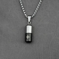 Collier pilulier en acier titane avec pendentif capsule noir croix et gravure De Mood - Style D Pendentif Avec Chaîne
