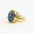 Bague vintage pour hommes plaquée or avec lapis-lazuli bleu ovale et zircons latéraux - Taille 7 / Monture Dorée Pierre Bleue Synthétique