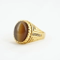 Bague pour homme dorée avec pierre œil de chat marron et petits strass brillants - Taille 7 / Base Or Oeil de Chat Marron