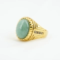 Bague dorée pour homme avec grand gemme verte ovale et accents en zircon blanc - Taille 7 / Monture Dorée Aventurine