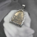Retro titanium steel pendant featuring golden Buddha relief and silver carved frame - Guanyin Pendant Only (Without Chain)