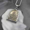 Silver and gold tone Buddha pendant necklace with a durable stainless steel box chain - Guanyin Pendant With Chain