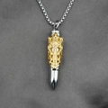 Dragon engraved bullet pendant necklace in two-tone stainless steel with zircon - Two-Tone Gold & Silver Pendant with Chain