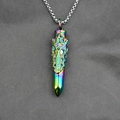 Rainbow plated titanium steel dragon bullet urn necklace with shield relief and chain - Multicolor Pendant And Chain