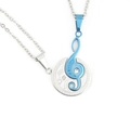 Couples stainless steel music note pendant necklace set with blue plating and crystals - Blue Pendant With Chain