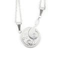 Polished stainless steel puzzle necklace for couples with music note and crystal accents - Silver Tone Pendant And Chain
