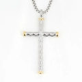 Collier avec pendentif croix texture bambou argent et accents dorés pour homme - Pendentif Ton Or et Argent Avec Chaîne
