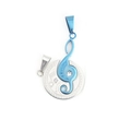 Polished blue music note pendant with silver I Love You engraving and cubic zirconia - Blue Pendant Only (Without Chain)