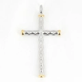 Pendentif croix bicolore argent et or en acier avec texture géométrique 3D pour hommes - Pendentif Bicolore Seul (Sans Chaîne)