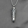 Retro titanium steel bullet necklace with hollow gothic pattern and box chain - Silver Color Pendant with Chain