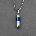 Men's titanium steel bullet pendant necklace with blue decorative stripe and box chain - Pendant with Chain / Blue