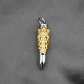 Titanium steel bullet cremation pendant with gold filigree dragon engraving and zircon - Two-Tone Gold & Silver Pendant Only (Without Chain)