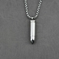 Polished silver bullet pendant necklace for men with durable stainless steel box chain - Pendant with Chain / Steel