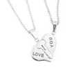 Silver stainless steel couple necklaces with heart and key puzzle pendant set - Steel Pair Pendant With Chain