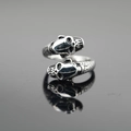 Vintage silver double skull open ring with punk scale texture for men and women - US 7 / Antique Silver