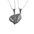 Minimalist silver couple necklaces with black heart pendants and key design - Black Pair Pendant Only (Without Chain)