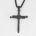 Industrial black stainless steel nail cross necklace with box chain for men and women - Gunmetal Black Pendant And Chain