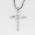 Titanium steel cross necklace featuring a unique nail-style design with a box chain - Silver Tone Pendant And Chain