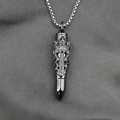 Gothic cross bullet pendant necklace in vintage silver finish with a box chain - Gunmetal Color Pendant with Chain