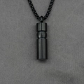 Minimalist black stainless steel cylinder pendant with a brushed finish on a matching chain - Black (With Chain)