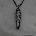 Gothic black titanium steel bullet pendant with dragon relief and chain necklace - Black Pendant with Chain as Pictured