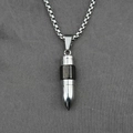 Men's titanium steel bullet pendant necklace in silver and black matte contrast - Pendant with Chain / Black