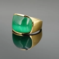 Goldener breiter Ring mit großem ovalem smaragdgrünem Katzenaugenstein für Damen und Herren - Goldbasis Grüner Stein