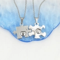 Collane coppia a cuore puzzle in argento e acciaio inox con incisione Just For You - Coppia di Ciondoli Colore Acciaio Con Collana