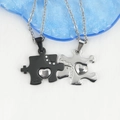 Collane con puzzle a cuore abbinate in nero e argento con incisione Just For You in acciaio - Coppia di Ciondoli Nero E Acciaio Solo (Senza Catena)