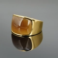 Auffälliger Goldring mit poliertem Tigerauge-Steinbesatz für Damen und Herren - Goldbasis Kaffeebrauner Stein