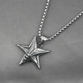 Gothic retro stainless steel necklace with Baphomet goat head and pentagram pendant - Pendant + Matching Chain