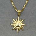 Vintage 316L Edelstahl Gold Sonnenanhänger Halskette mit stabiler Boxkette für Herren - Goldfarbener Anhänger Mit Kette