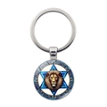 Portachiavi vintage testa di leone e stella di David in metallo su sfondo bianco con anello - Argento