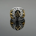 Retro two-tone Freemason Master Mason ring in silver and gold steel with G symbol - US 7 / Retro Silver