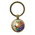 Vintage bronzen pauw sleutelhanger met kleurrijke kristallen glazen hanger als creatief cadeau - Antiek Brons