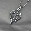 Vintage trident pendant necklace in silver stainless steel with ornate floral engravings - Pendant With Square Box Chain / Antique Silver