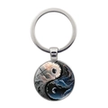 Portachiavi artistico Yin Yang con motivo celeste di sole e luna in metallo argenteo - Argento