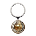 Lucky horseshoe and golden horse pendant keychain with a polished silver metal ring - Silver