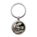 Portachiavi vintage con locomotrice a vapore con anello in metallo e illustrazione - Argento