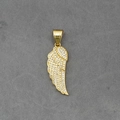 Golden angel wing pendant with white sparkling crystals on a textured fabric background - Pendant Only (Without Chain) - White Zirconia - Gold Style