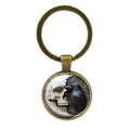 Gotischer Schlüsselanhänger mit Rabe und Totenkopf Anhänger in Bronze-Finish - Antikbronze