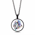 Colorful unicorn horse pendant necklace with black chain and artistic feather pattern - Black