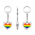 Llavero de corazón plateado con colgante de cristal de doble cara con arcoíris LGBT - Estilo Orgullo Arcoíris Clásico (XSWX6089-11)