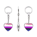 Llavero de corazón Genderfluid con patrón de rayas arcoíris en acabado de metal plateado pulido - Estilo Bandera del Orgullo Genderfluid (XSWX6089-6)