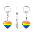 Llavero de corazón arcoíris en metal plateado con colgante de cristal de doble cara único - Estilo Orgullo Arcoíris (XSWX6089-1)