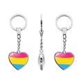 Llavero de corazón pansexual de vidrio y metal plateado con patrón de rayas de colores - Estilo Bandera del Orgullo Pansexual (XSWX6089-3)