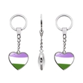 Llavero de corazón plateado con diseño de bandera arcoíris y cúpula de cristal - Estilo Bandera del Orgullo Genderqueer (XSWX6089-4)