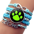 Himmelblaues mehrlagiges geflochtenes Lederarmband mit Love-Anhängern und Pfotenabdruck-Motiv - Stil 4 (XSWX8636-4)