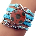 Himmelblaues geflochtenes Lederarmband mit Love-Charm und Marienkäfer-Anhänger - Stil 2 (XSWX8636-2)